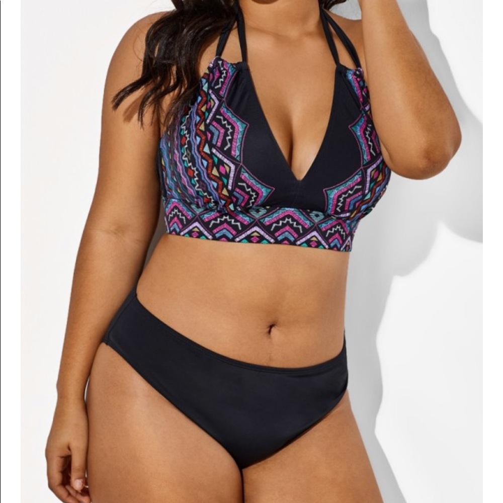 Black and Purple Printed Halter Sexy Bikini Set L
